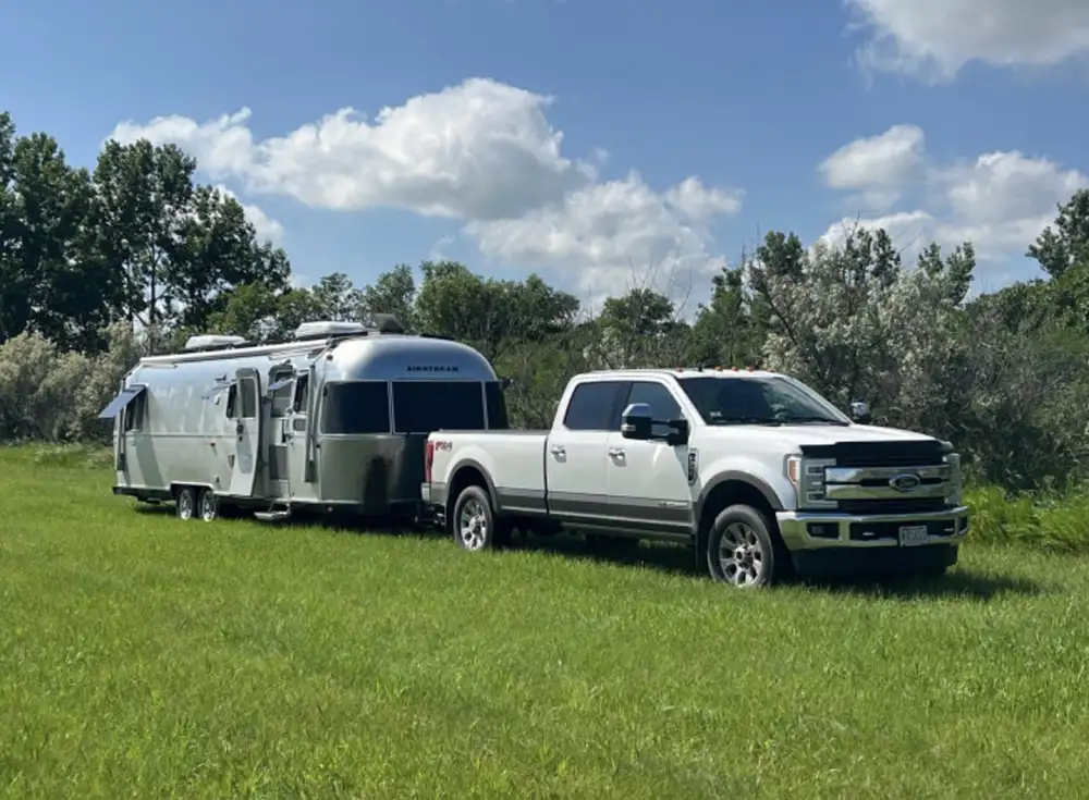 Camper on lawn